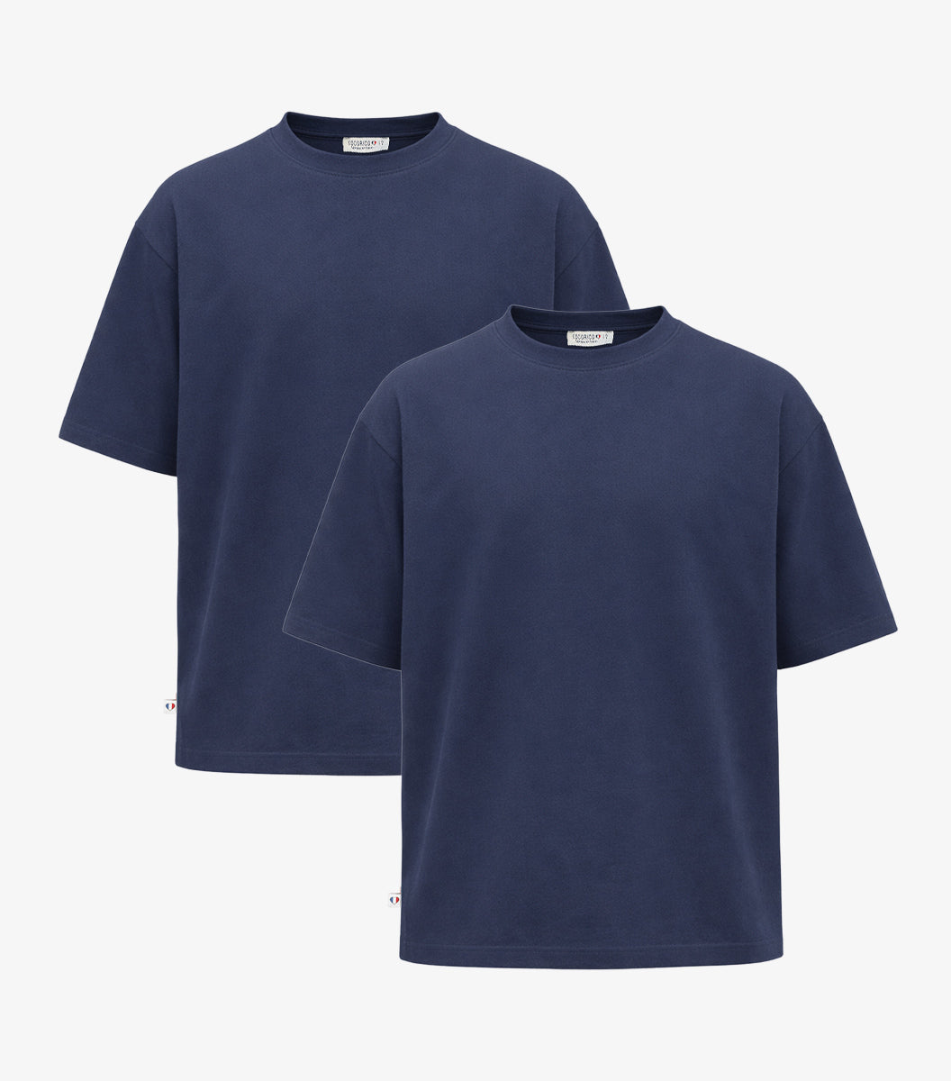 T-shirt Oversize Homme Bleu Jean x2 - Pack Intemporel