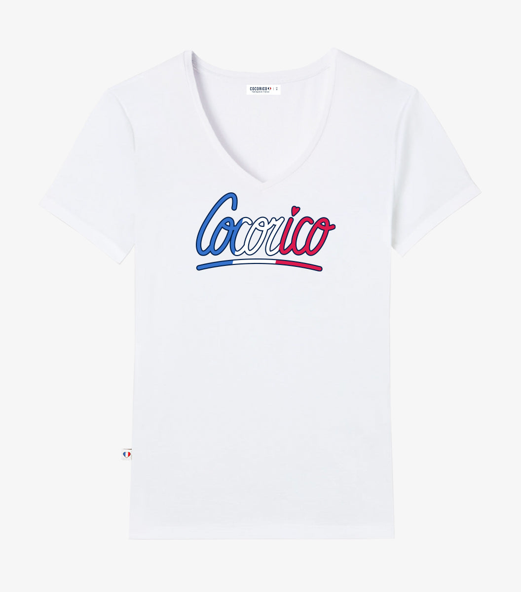 T-shirt col V Femme Blanc - Emotion