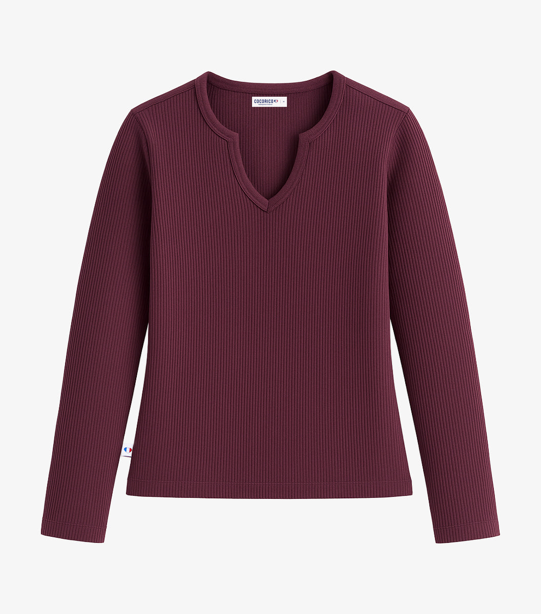 Haut Maille Côtelée Femme Bordeaux - Intemporel