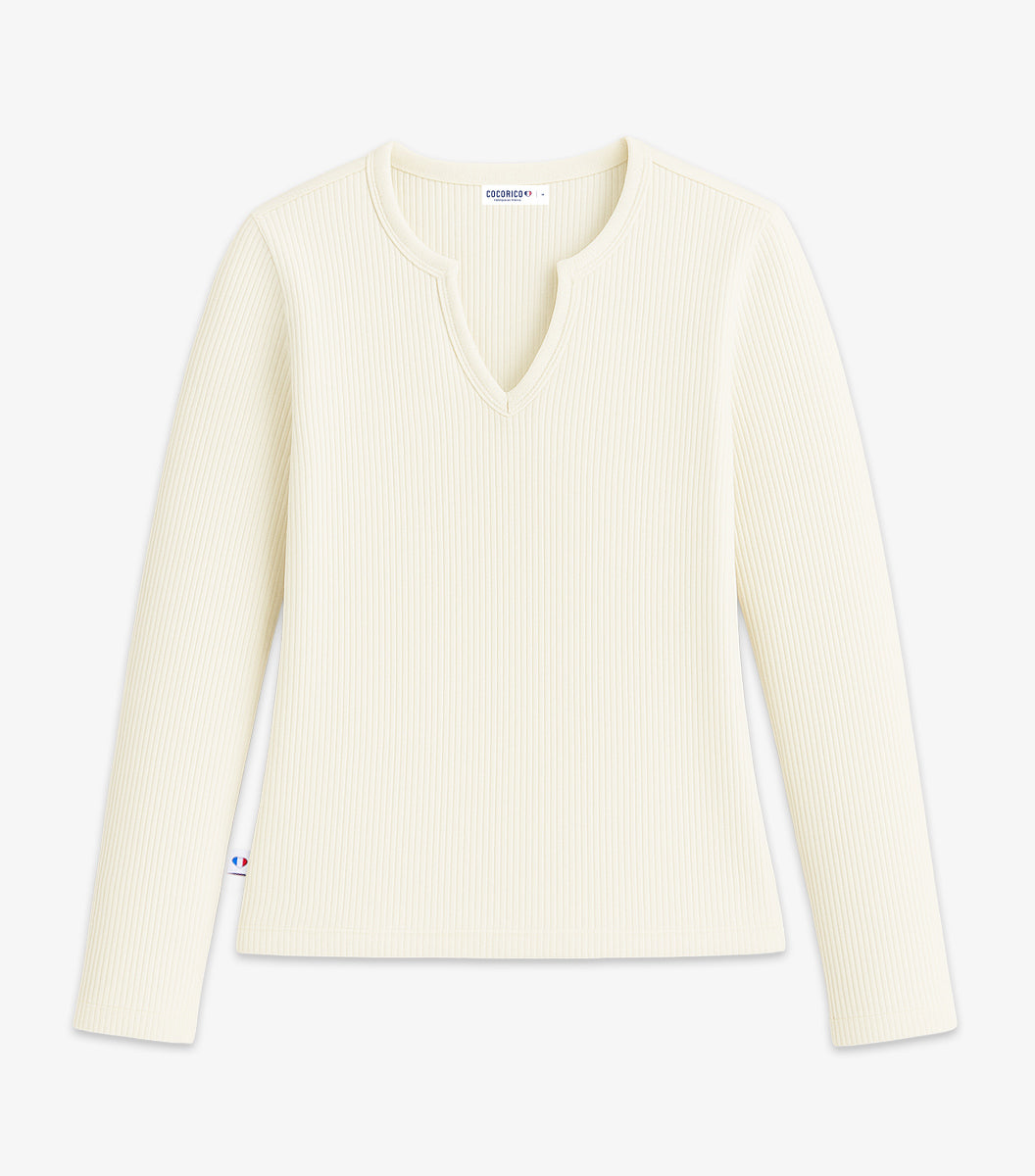 Haut Maille Côtelée Femme Ecru - Intemporel