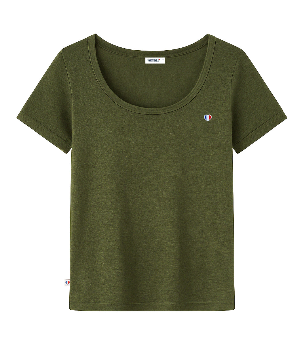 T-shirt Femme en Lin Kaki - Iconique