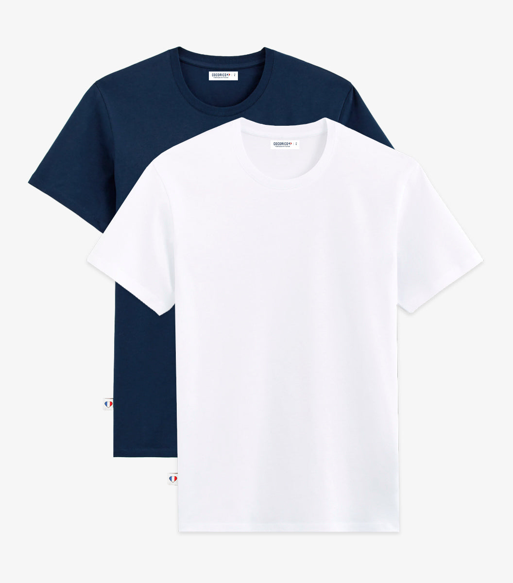 T-shirt Homme x2 - Pack Blanc/Marine