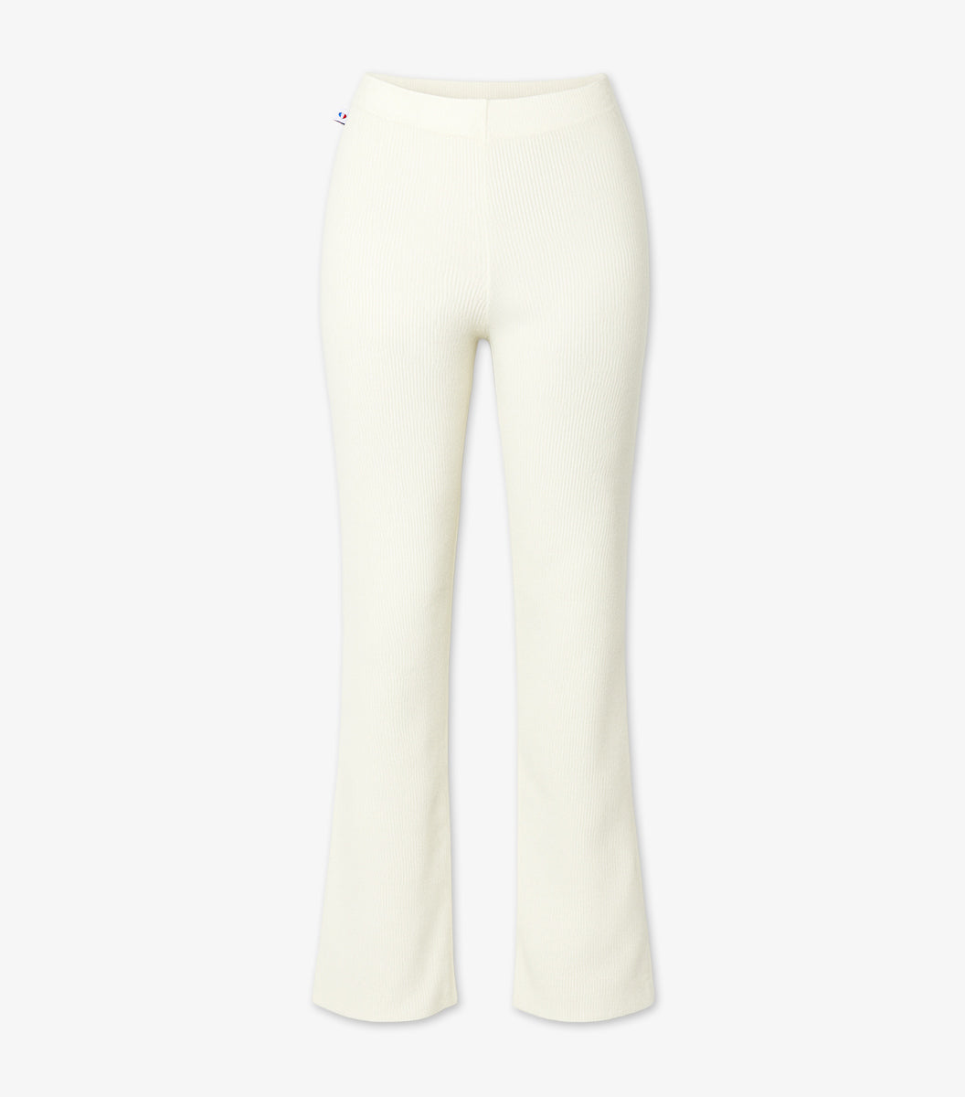 Pantalon Maille Côtelée Femme Ecru - Intemporel