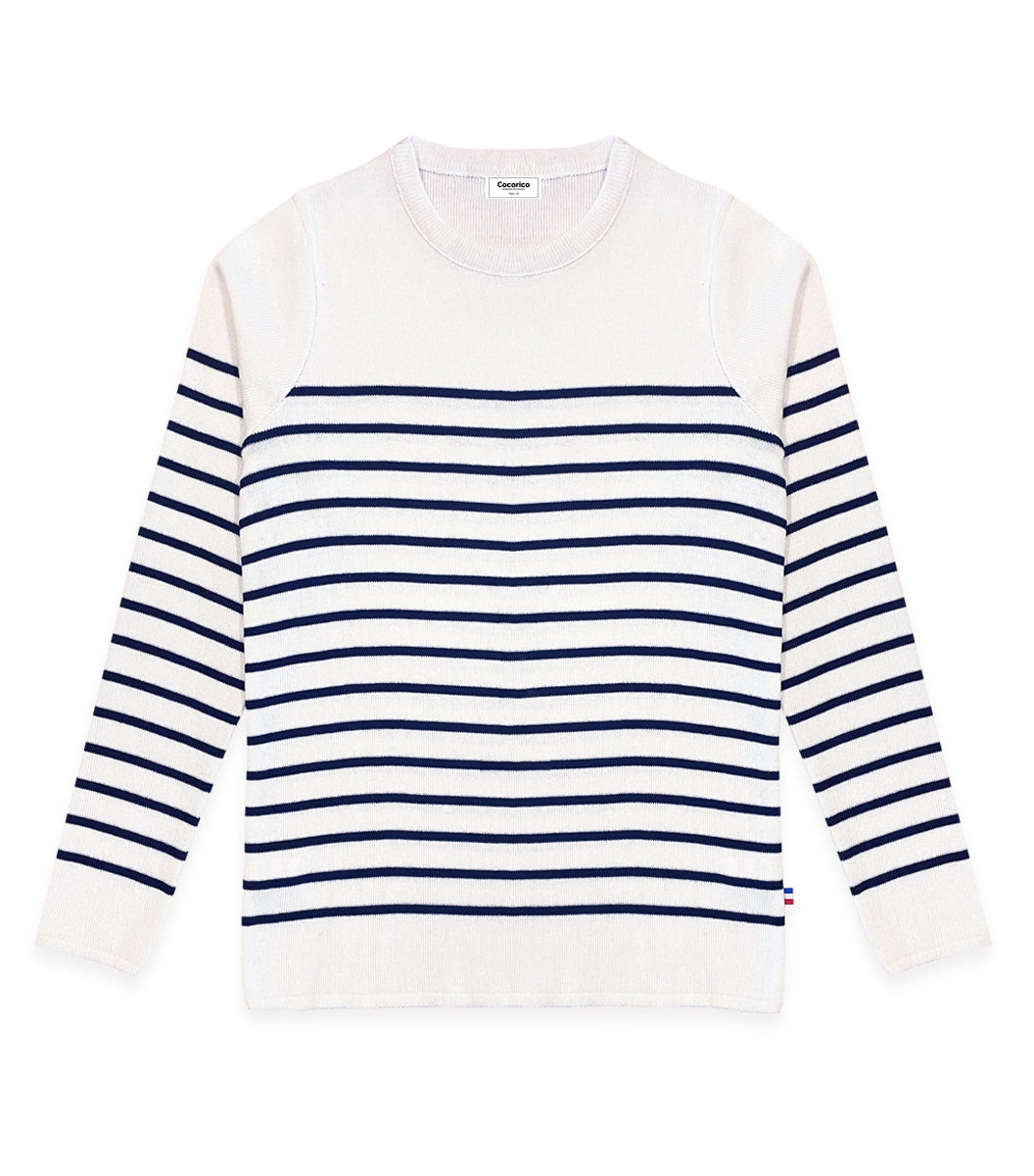 Pull Femme Marinière coton Crème