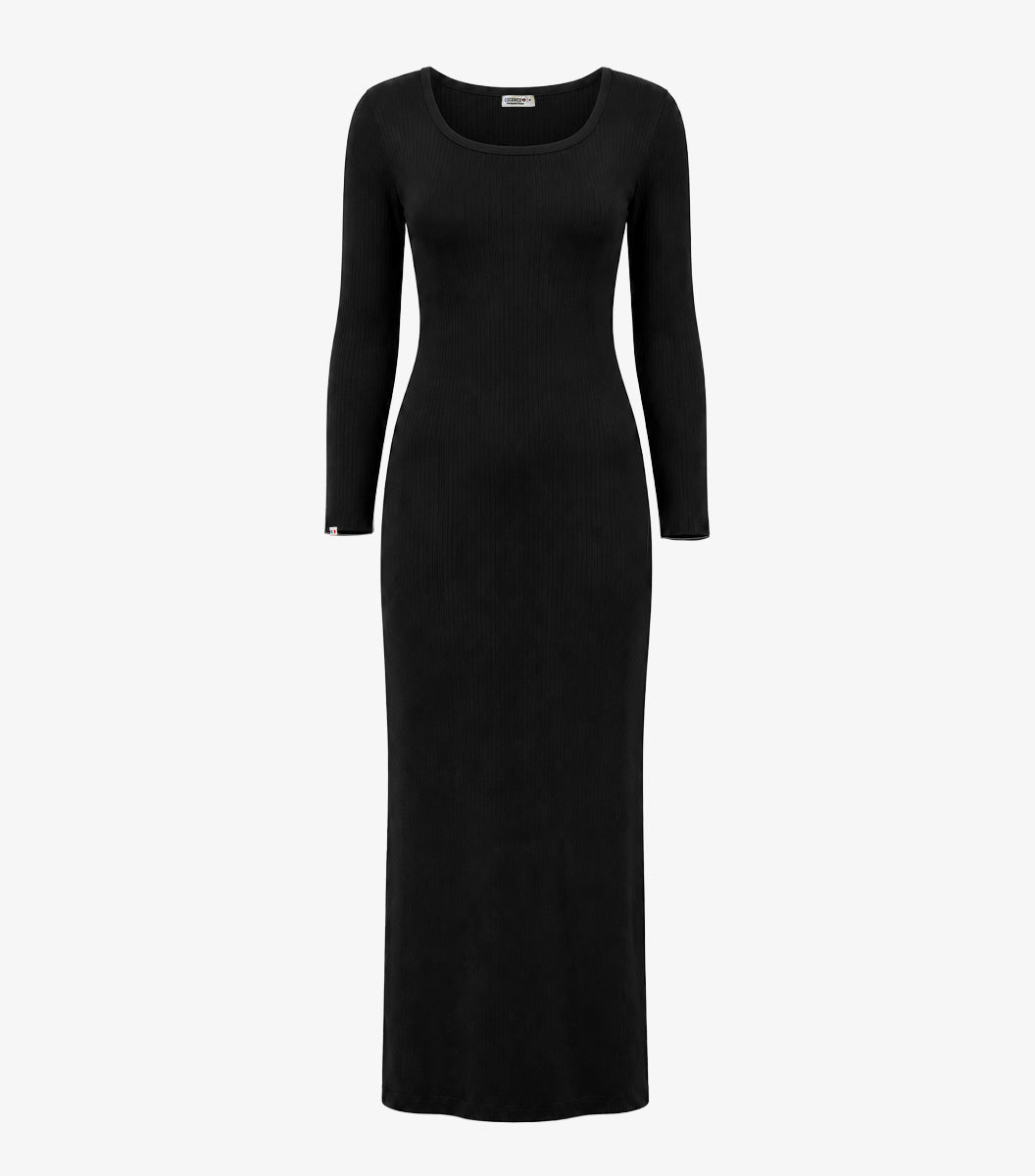 Robe Longue Côtelée Femme Noir