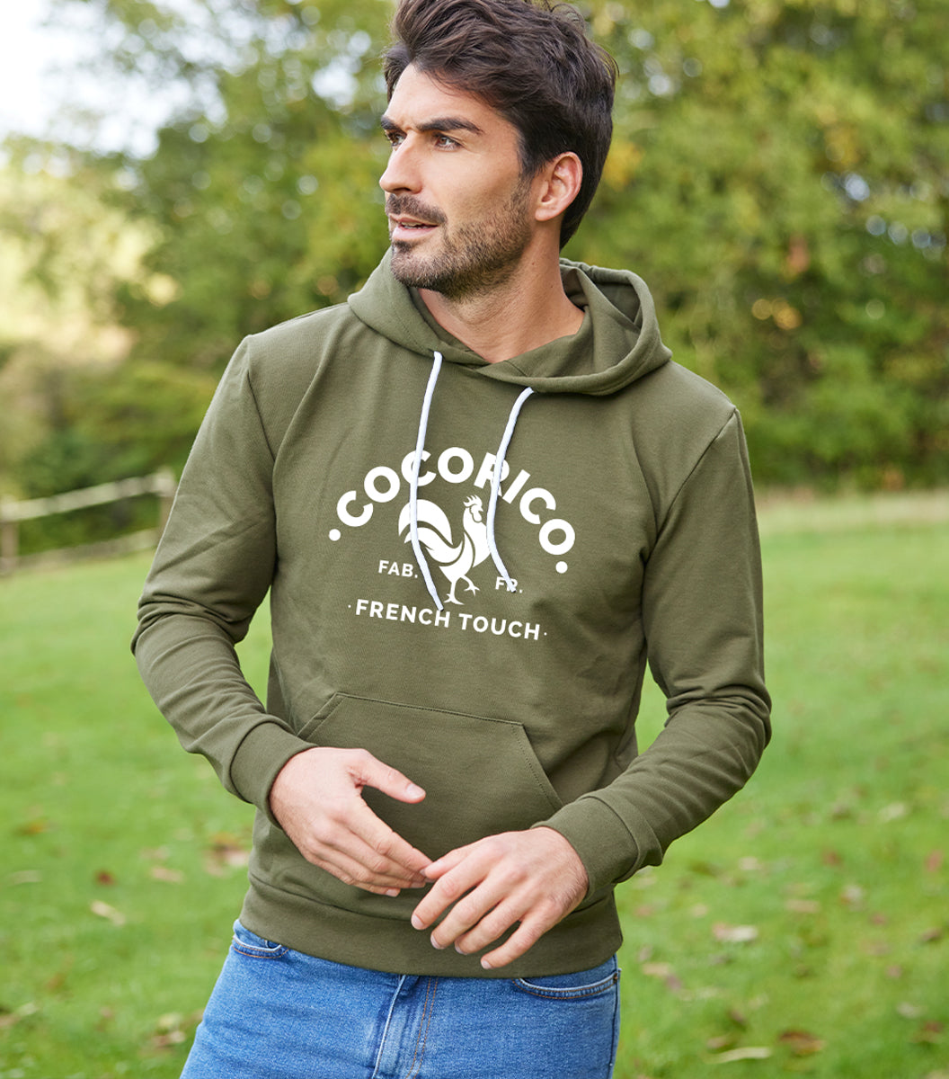 Sweat à capuche Homme Kaki - Coq Français