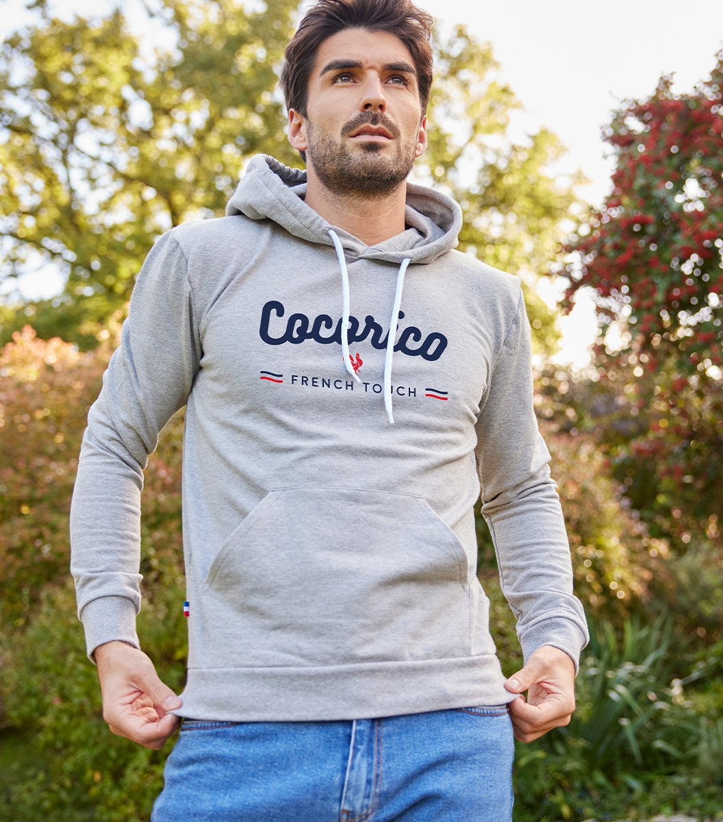 Sweat à capuche Homme Gris French Touch Made in France Cocorico