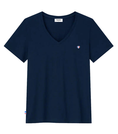 T-shirt col V Femme Marine - L'iconique