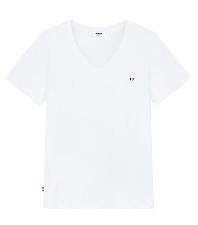 T-shirt col V Femme Blanc - L'iconique