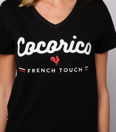 T-shirt col V Femme Noir - French Touch