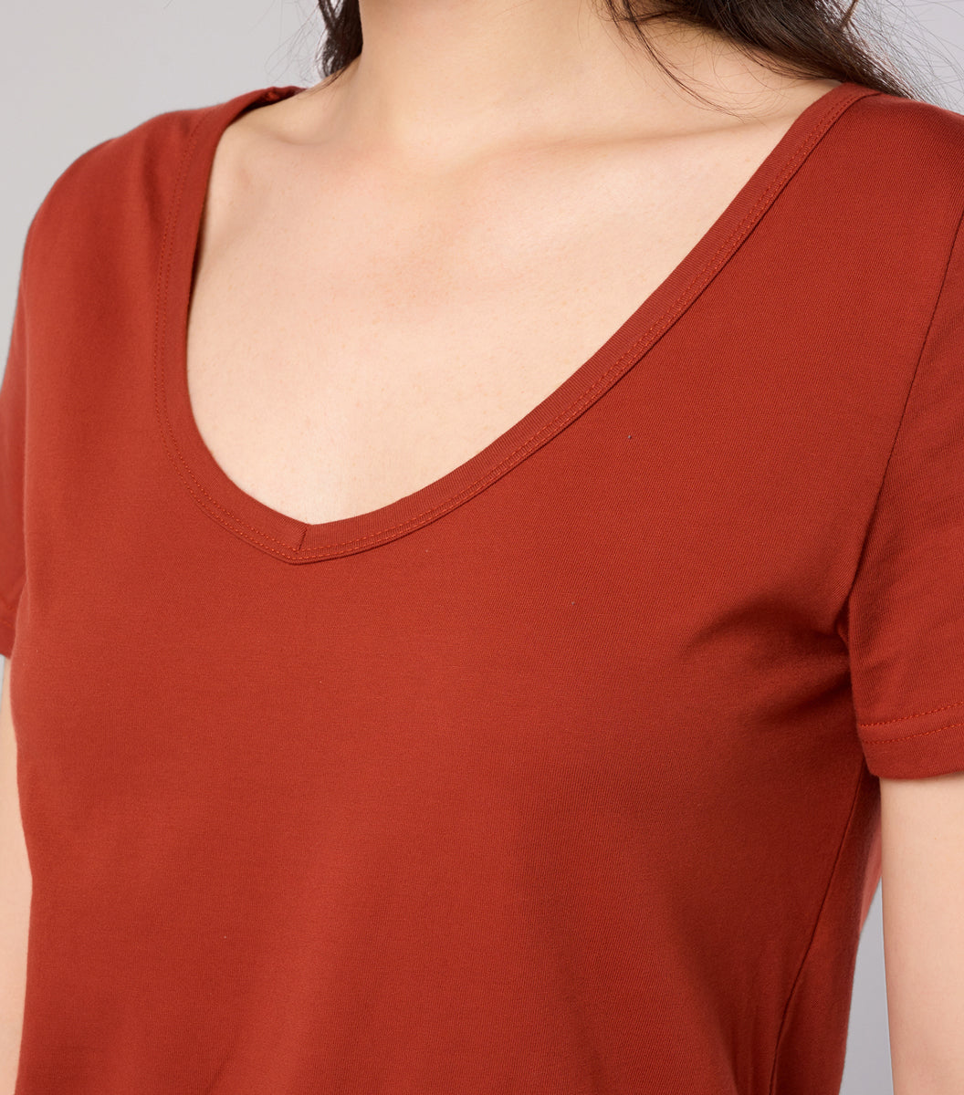 T-shirt col V Femme Terracotta - L'Intemporel