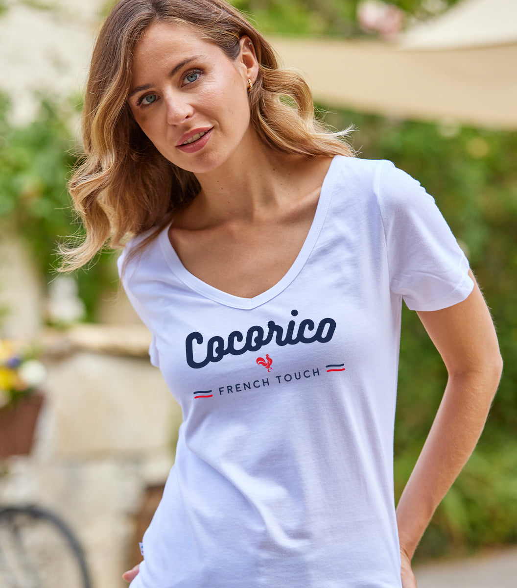 T-shirt col V Femme Blanc - French Touch