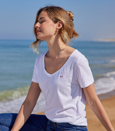 T-shirt col V Femme Blanc - L'iconique