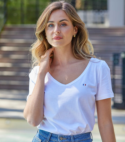 T-shirt col V Femme Blanc - L'iconique