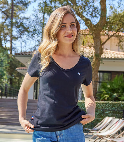 T-shirt col V Femme Noir - L'iconique