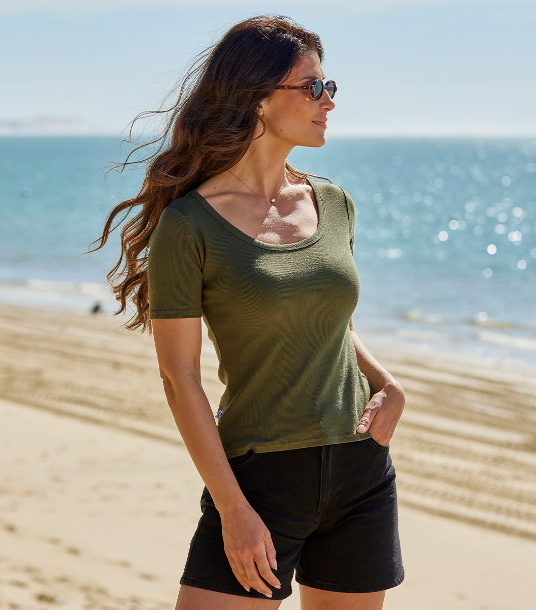 T-shirt Femme Côtelé x3 - Ciel / Bordeaux / Kaki