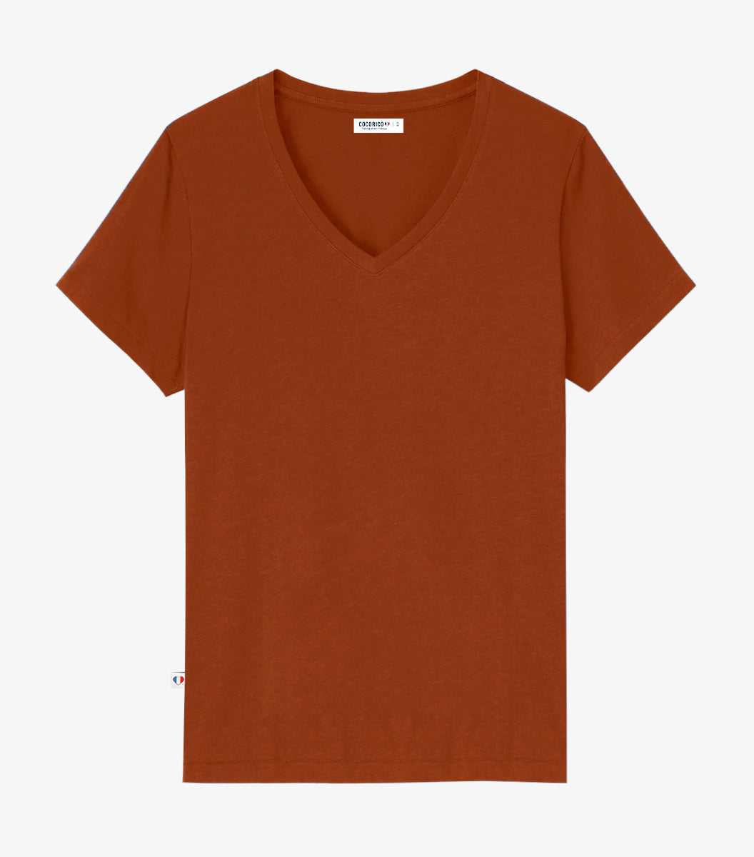 T-shirt col V Femme Terracotta - Intemporel