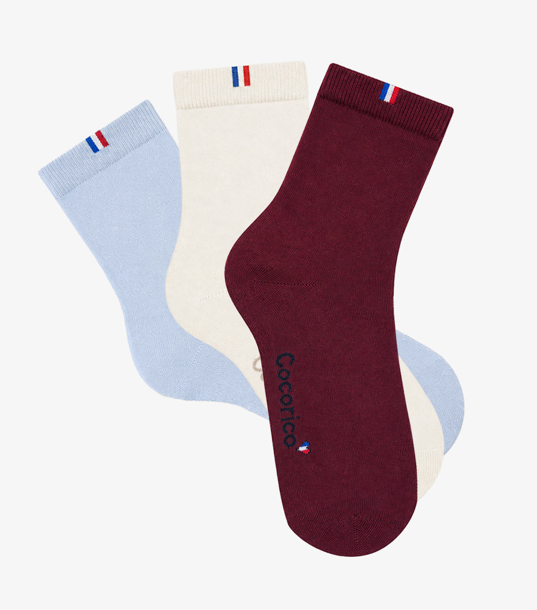 Chaussettes Femme x3 - Pack Ecru / Bordeaux / Ciel