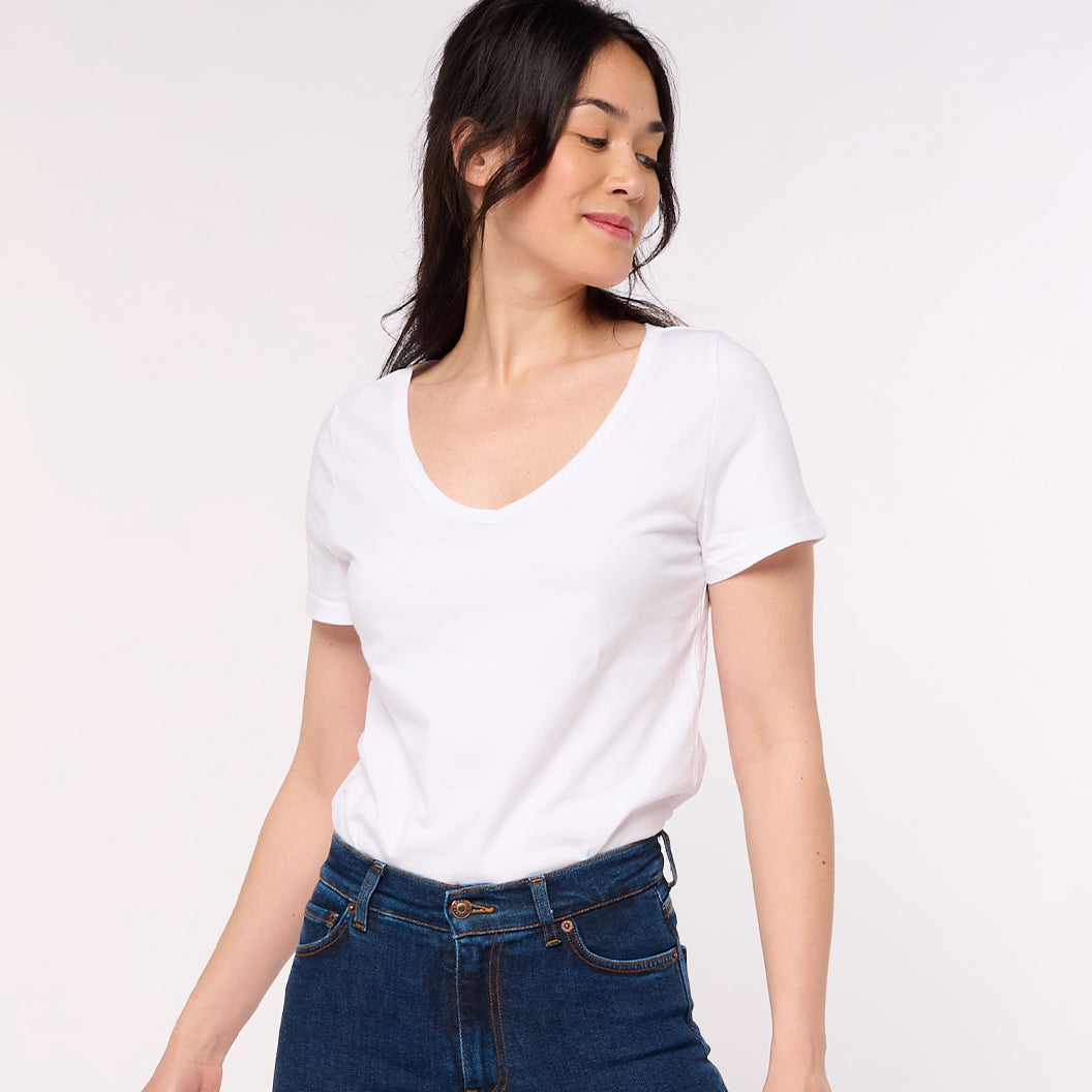 T-shirt col V Femme Blanc - L'intemporel