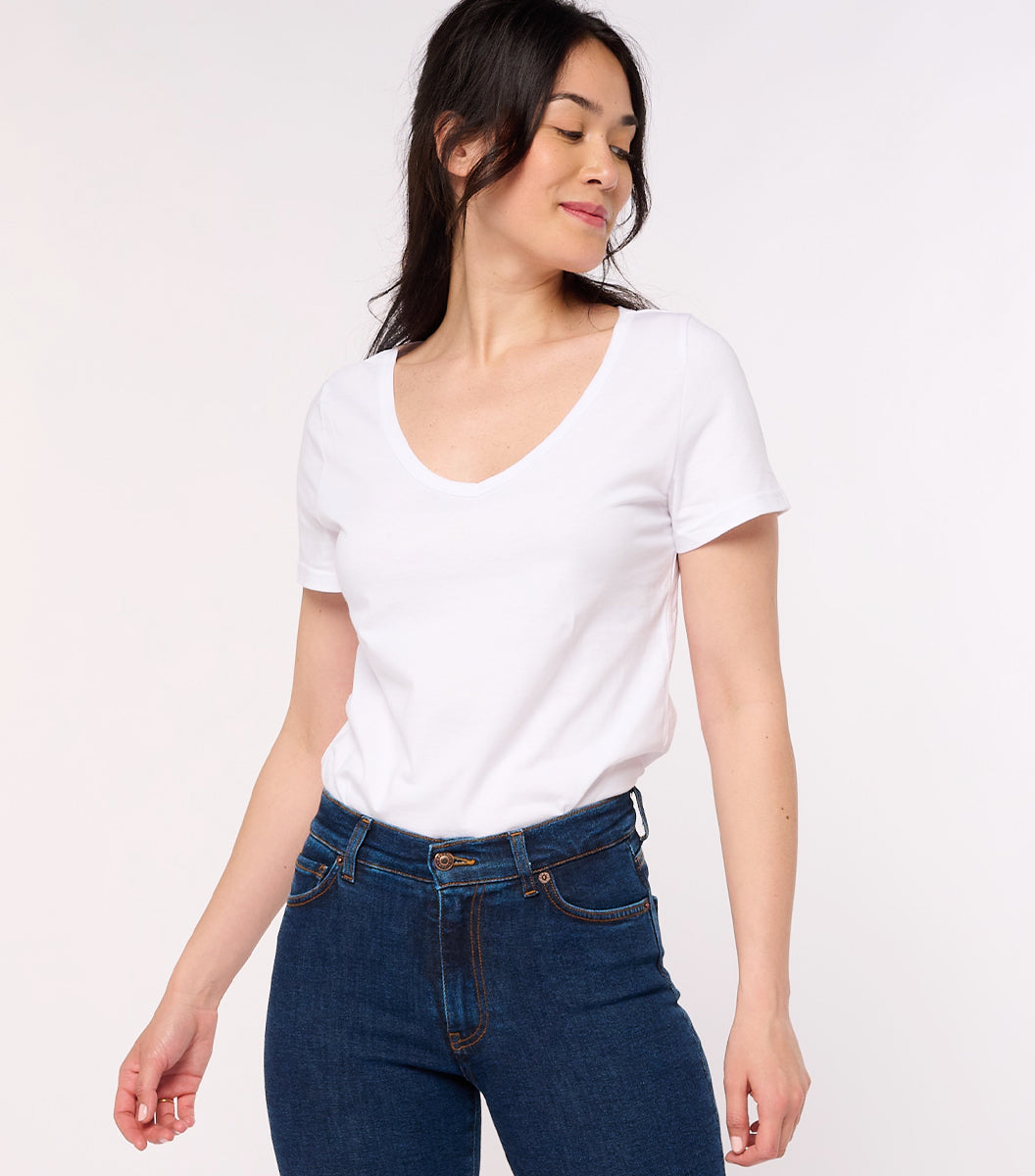 T-shirt col V Femme Blanc - L'intemporel