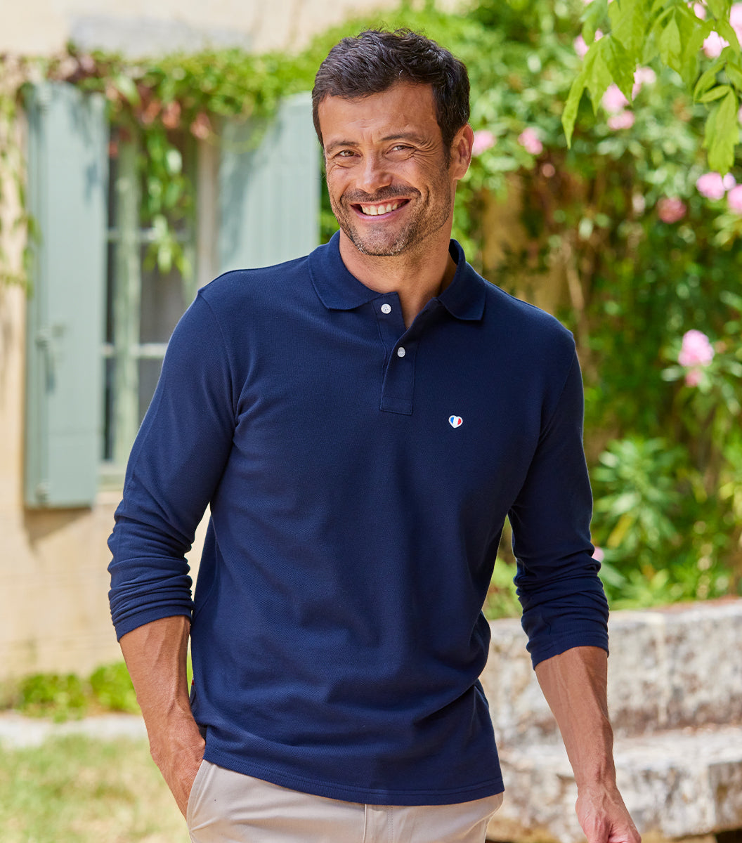 Polo Homme Manches Longues Marine - Iconique