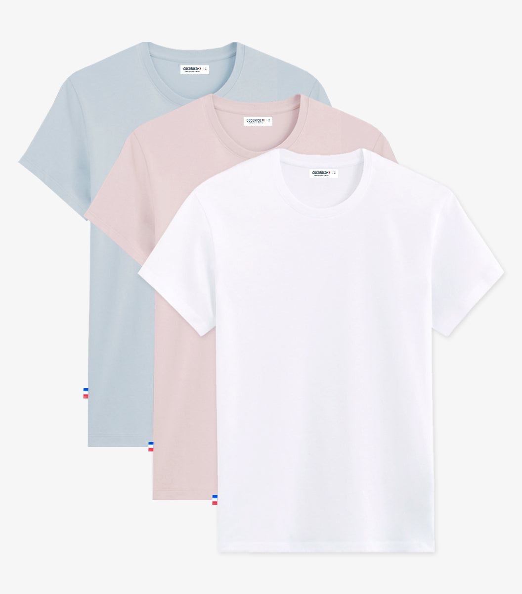 T-shirt Femme x3 - Pack Blanc/Rose/Ciel