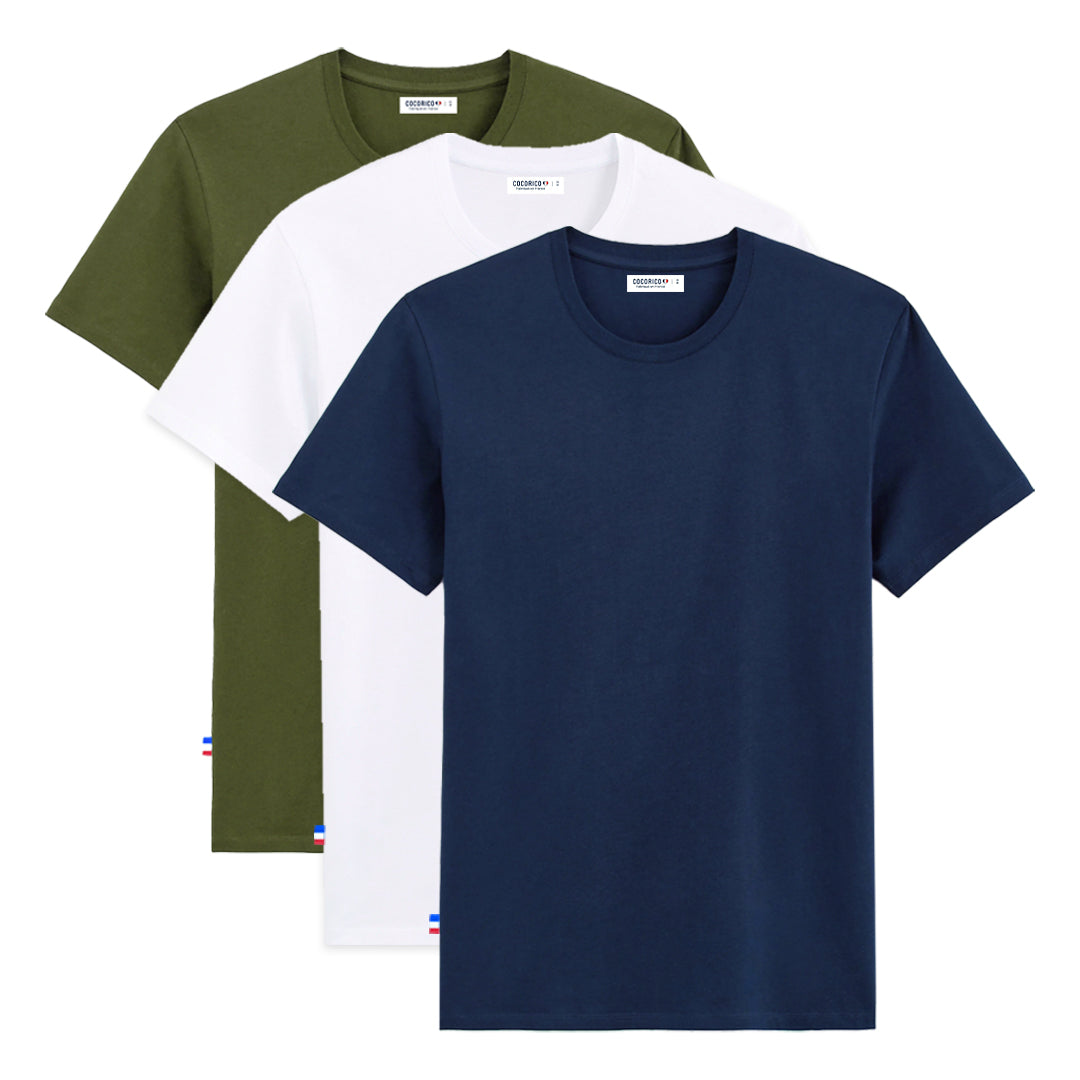 T-shirt Homme x3 - Pack Blanc/Marine/Kaki