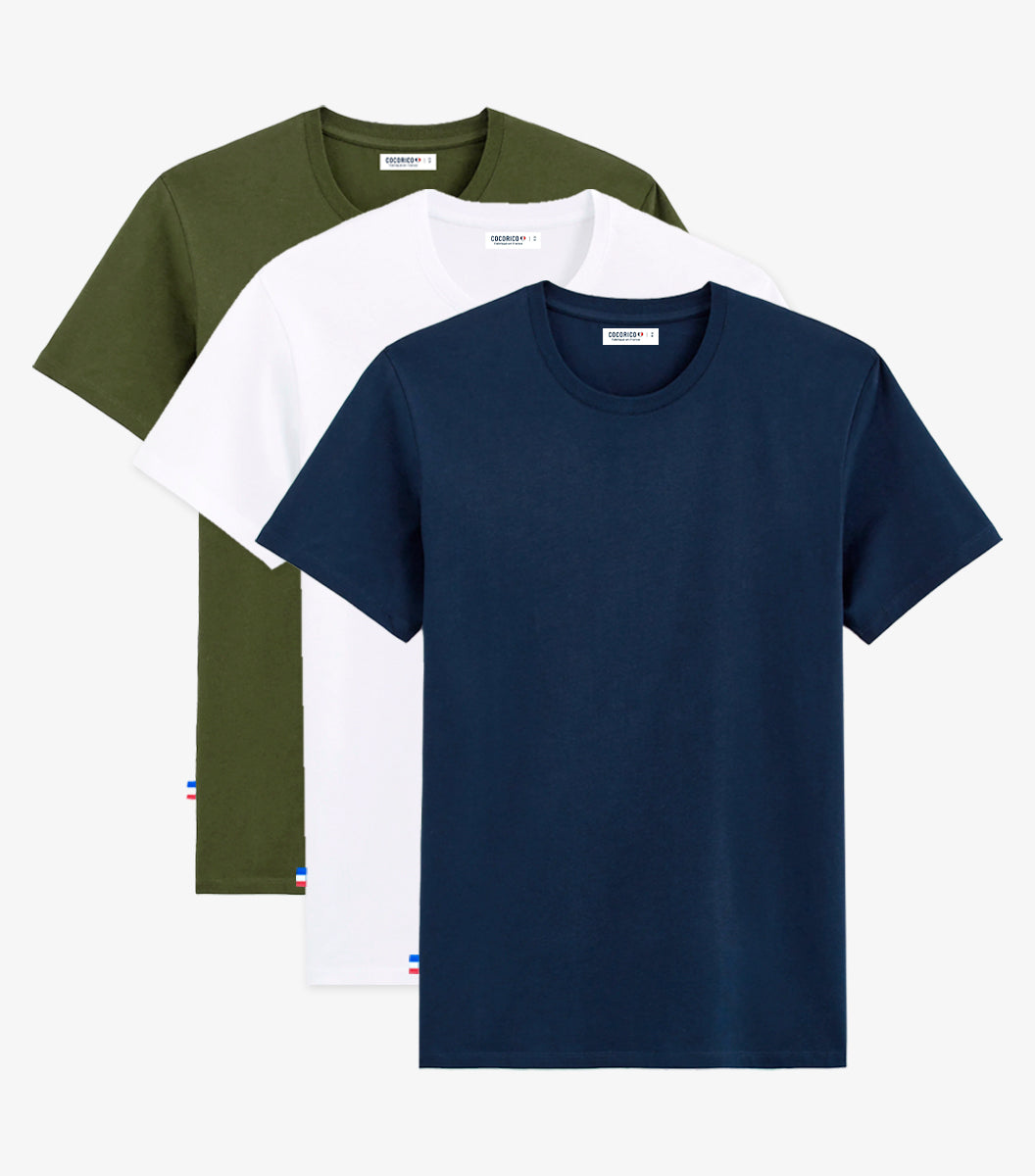 T-shirt Homme x3 - Pack Blanc/Marine/Kaki
