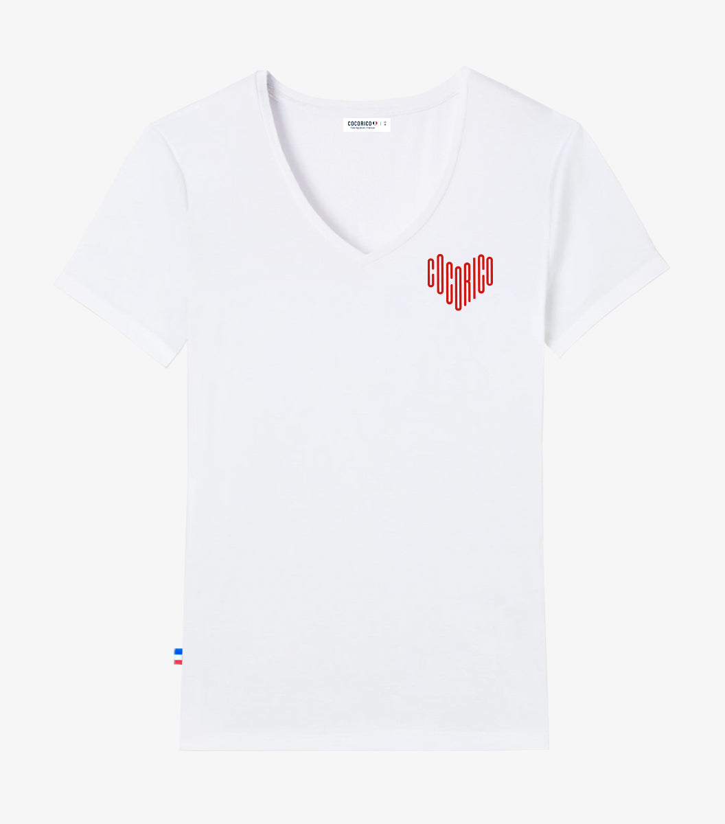 T-shirt col V Femme Blanc - Le Cœur