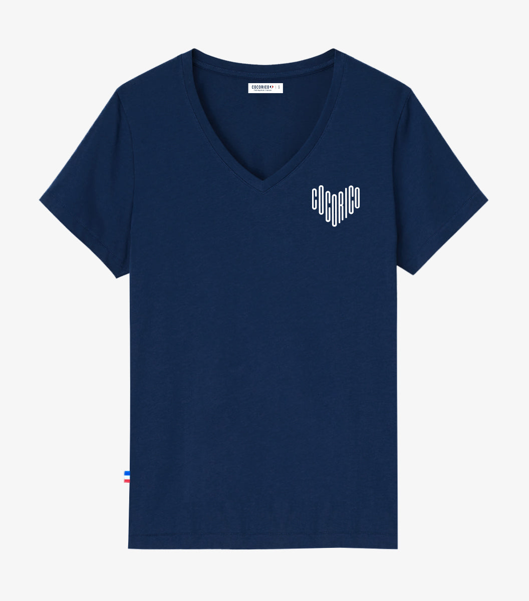 T-shirt col V Femme Marine - Le Cœur