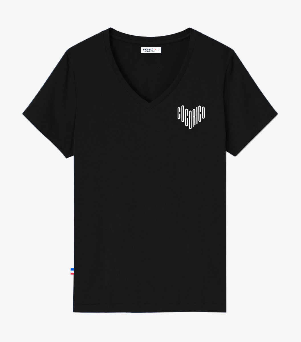 T-shirt col V Femme Noir - Le Cœur