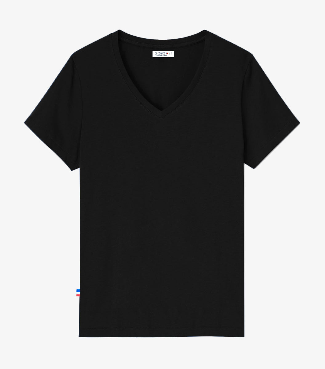 T-shirt col V Femme Noir - L'intemporel