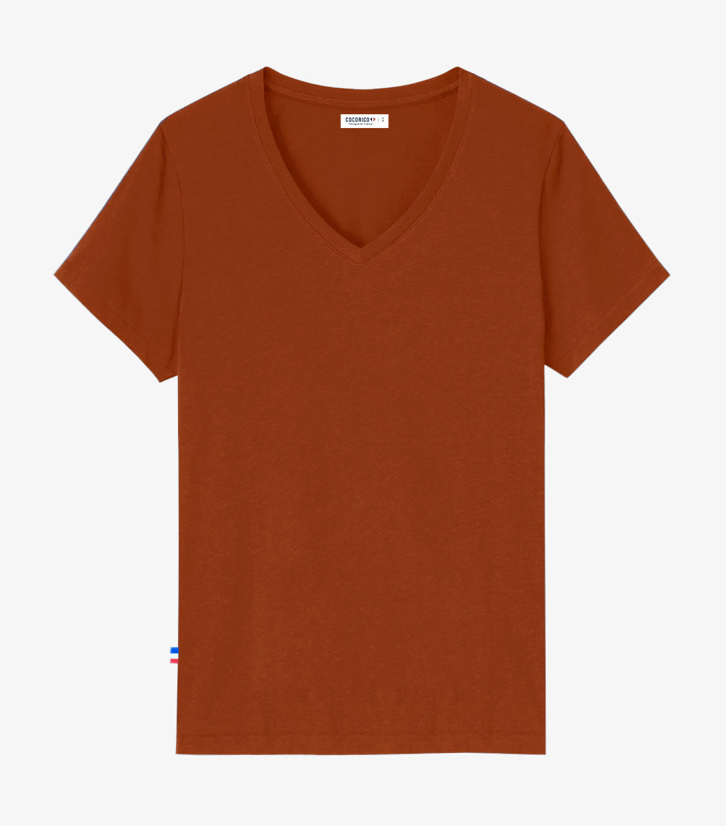T-shirt col V Femme Terracotta - L'Intemporel