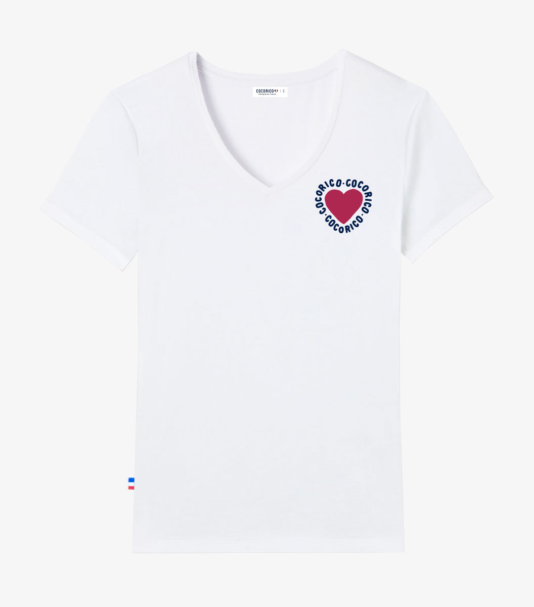 T-shirt col V Femme Blanc - Le Roméo