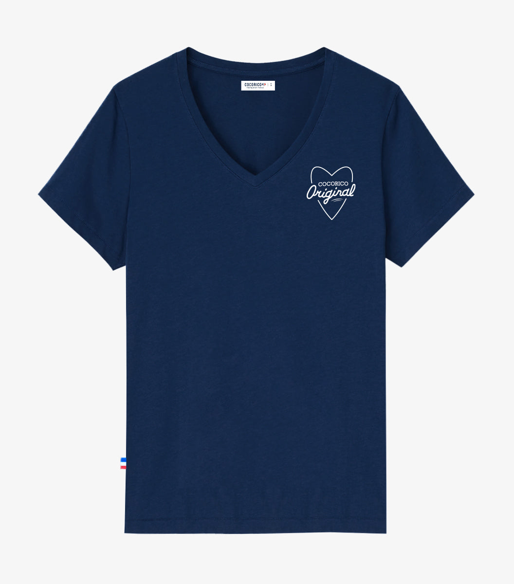 T-shirt col V Femme Marine - Le Charmant