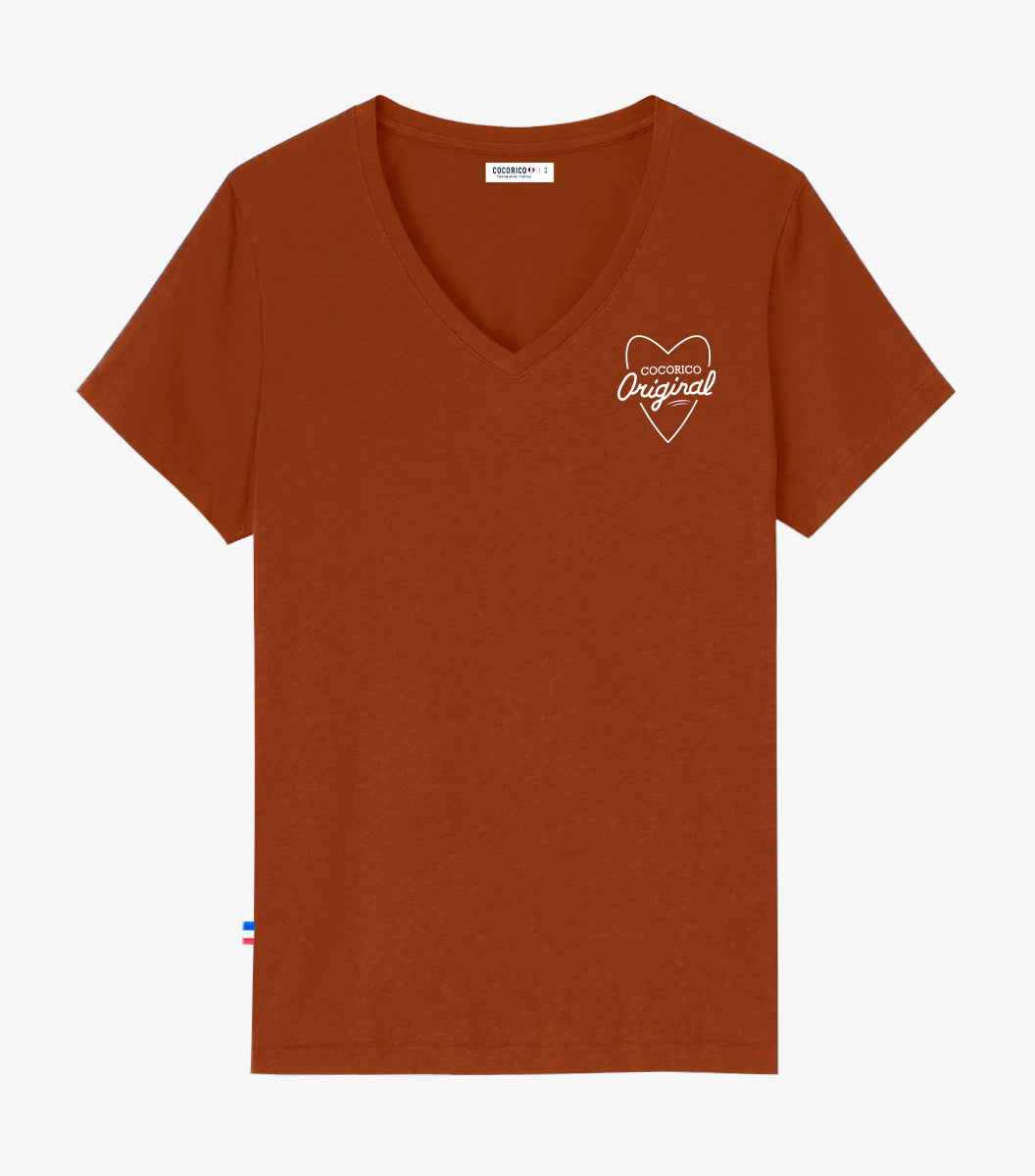 T-shirt col V Femme Terracotta - Le Charmant
