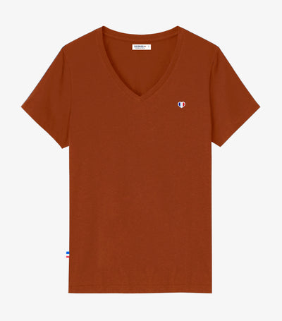 T-shirt col V Femme Terracotta - L'iconique