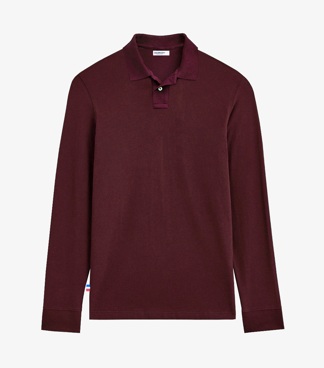 Polo Homme Manches Longues Bordeaux - L'Intemporel