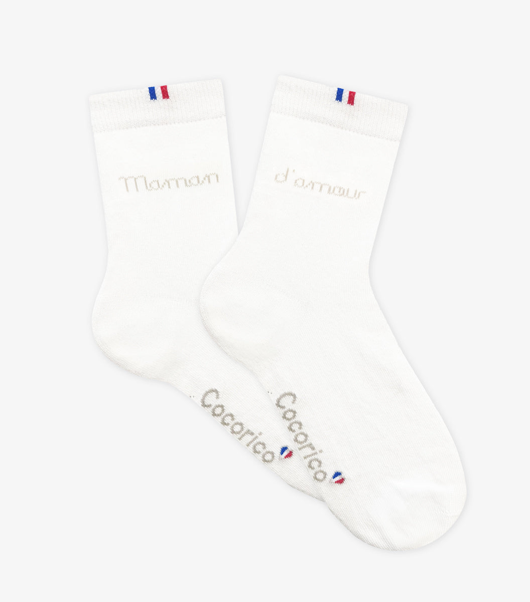 Chaussettes Femme Blanc - Maman d'Amour (Or)