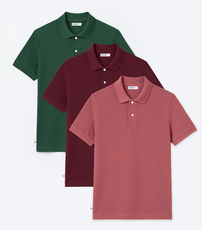 Polo Homme x3 - Pack Bordeaux/Sapin/Rose