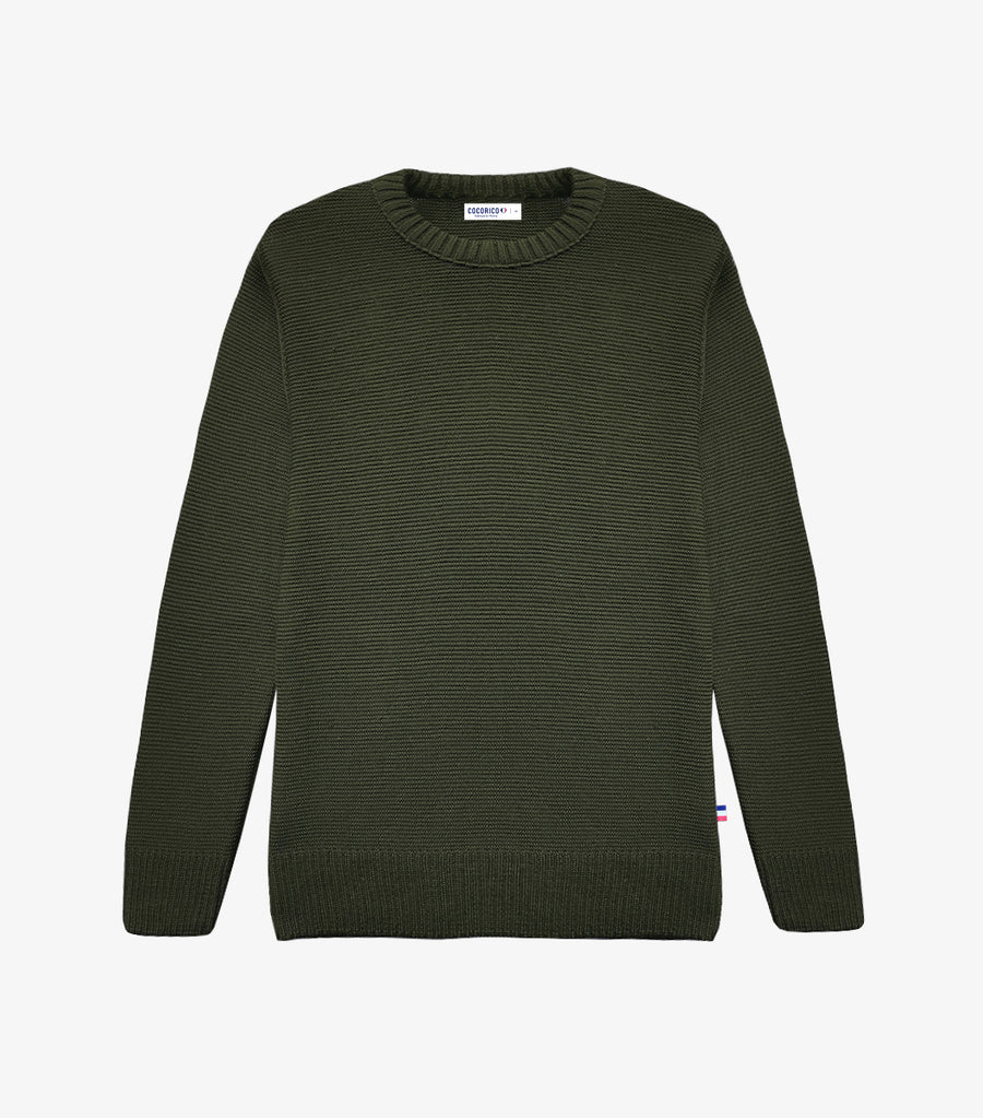 Pull Homme laine Kaki - Made in France - Cocorico