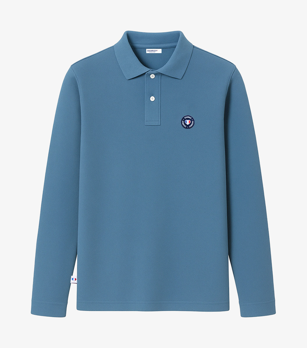 Polo Homme Manches Longues Azur - Blason