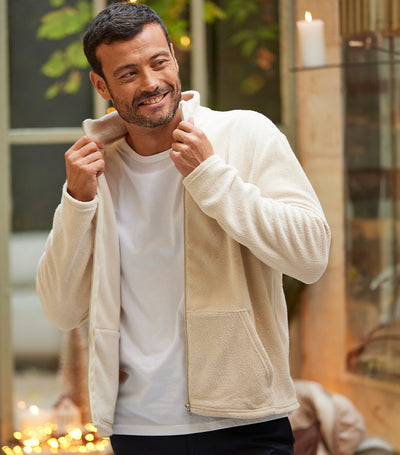 Veste Polaire Zippée Homme Écru