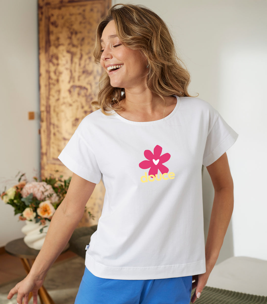 T-shirt Pyjama Femme Blanc - Douce