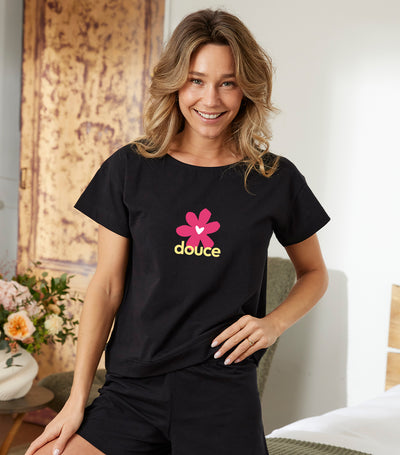 T-shirt Pyjama Femme Noir - Douce
