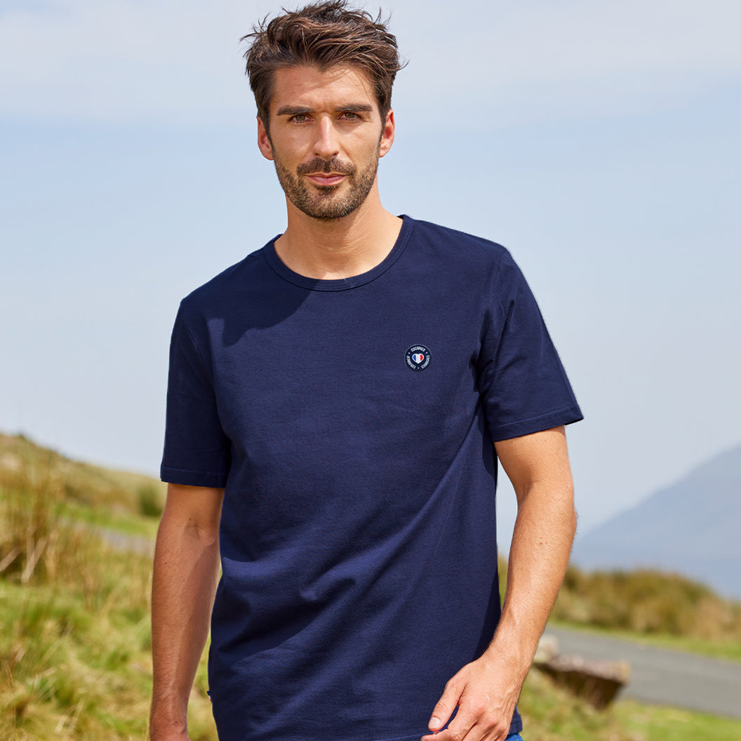 T-SHIRT OVERSIZE EN COTON ÉPAIS - BLEU MARINE / RAYURES