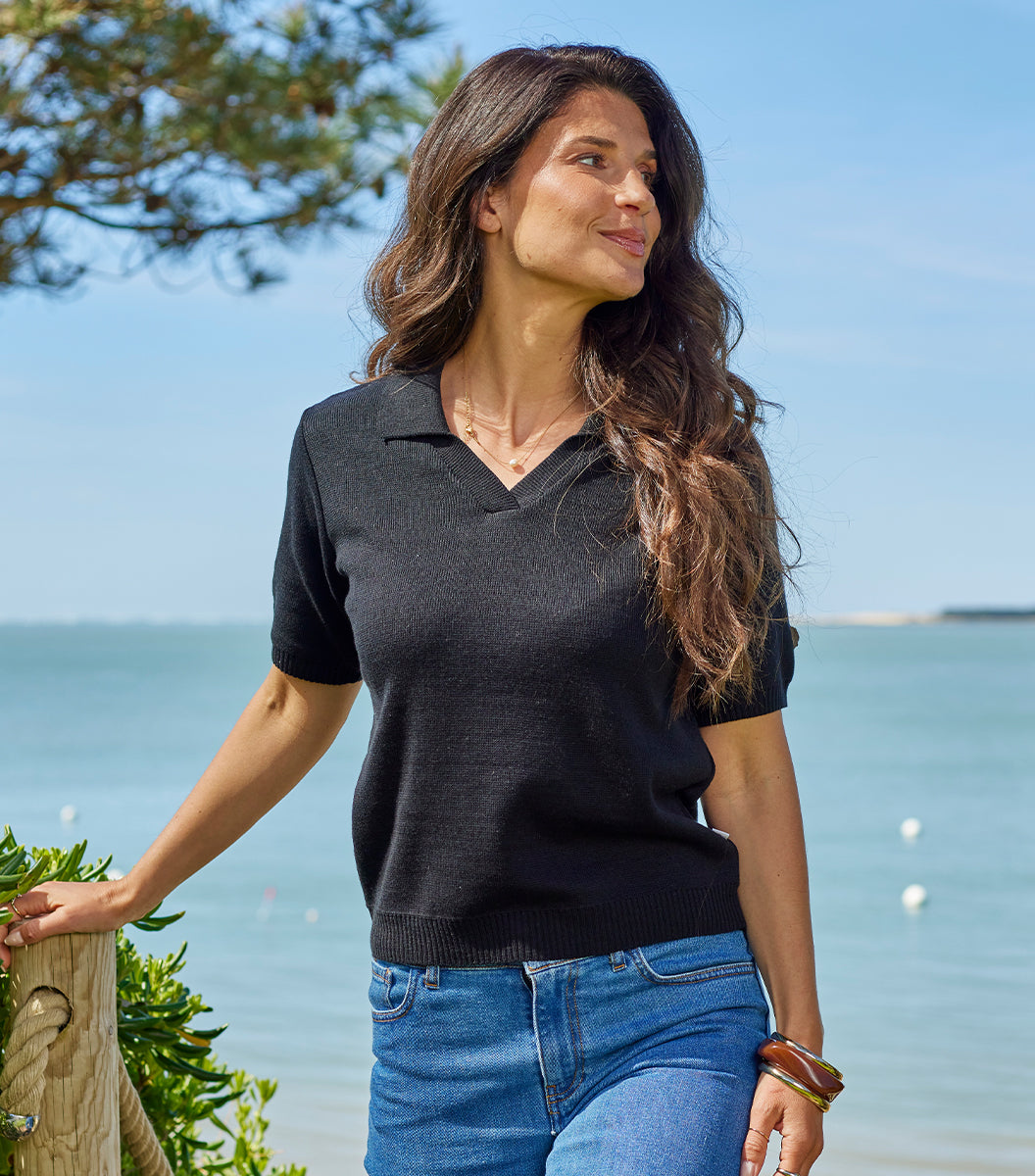 Polo Maille Femme Noir