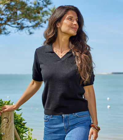 Polo Maille Femme Noir