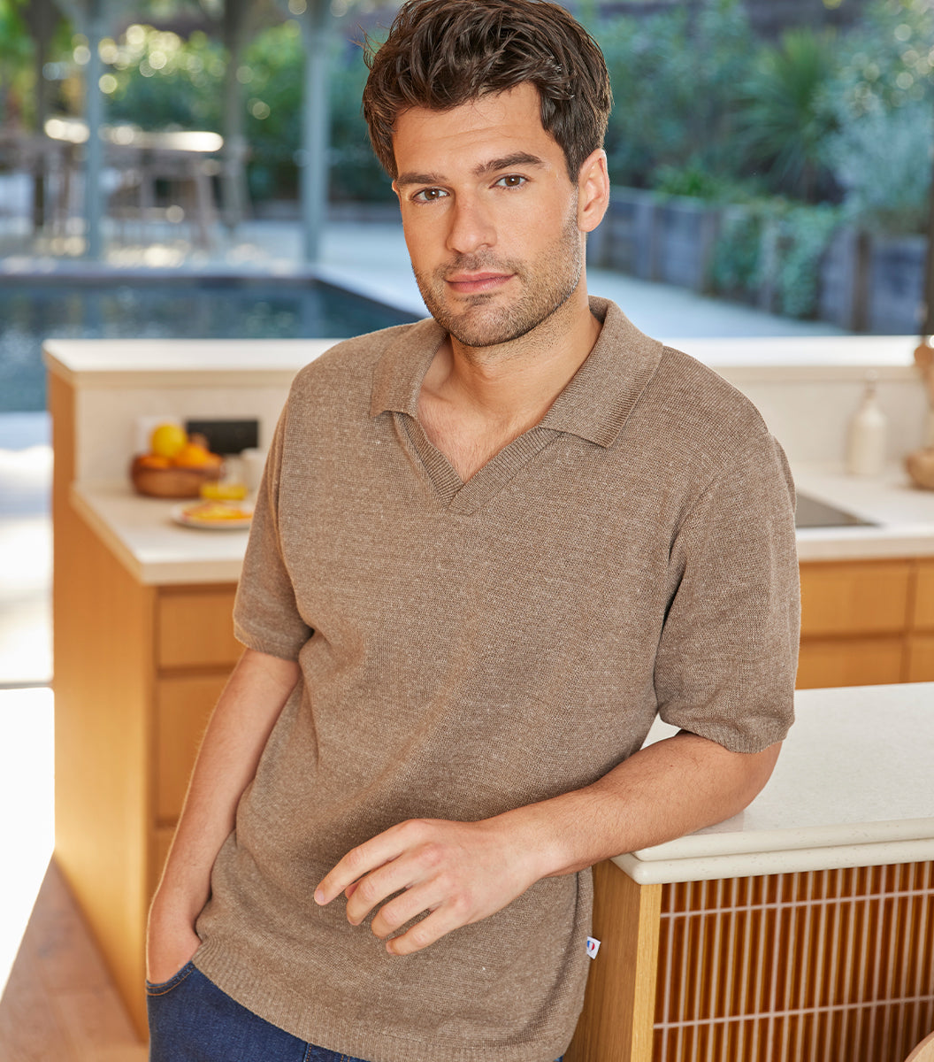 Polo Maille Homme Taupe