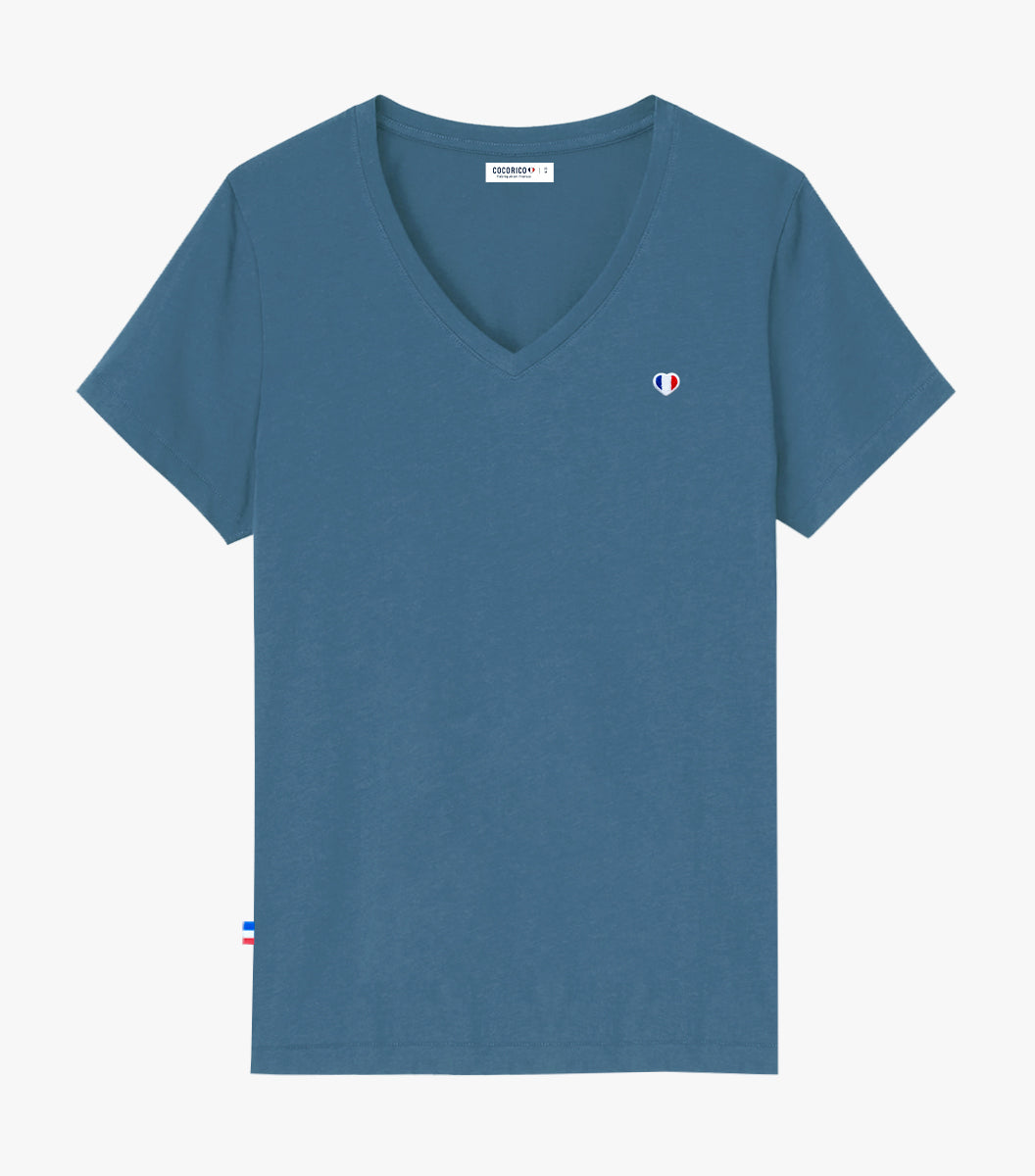 T-shirt col V Femme Azur - L'iconique